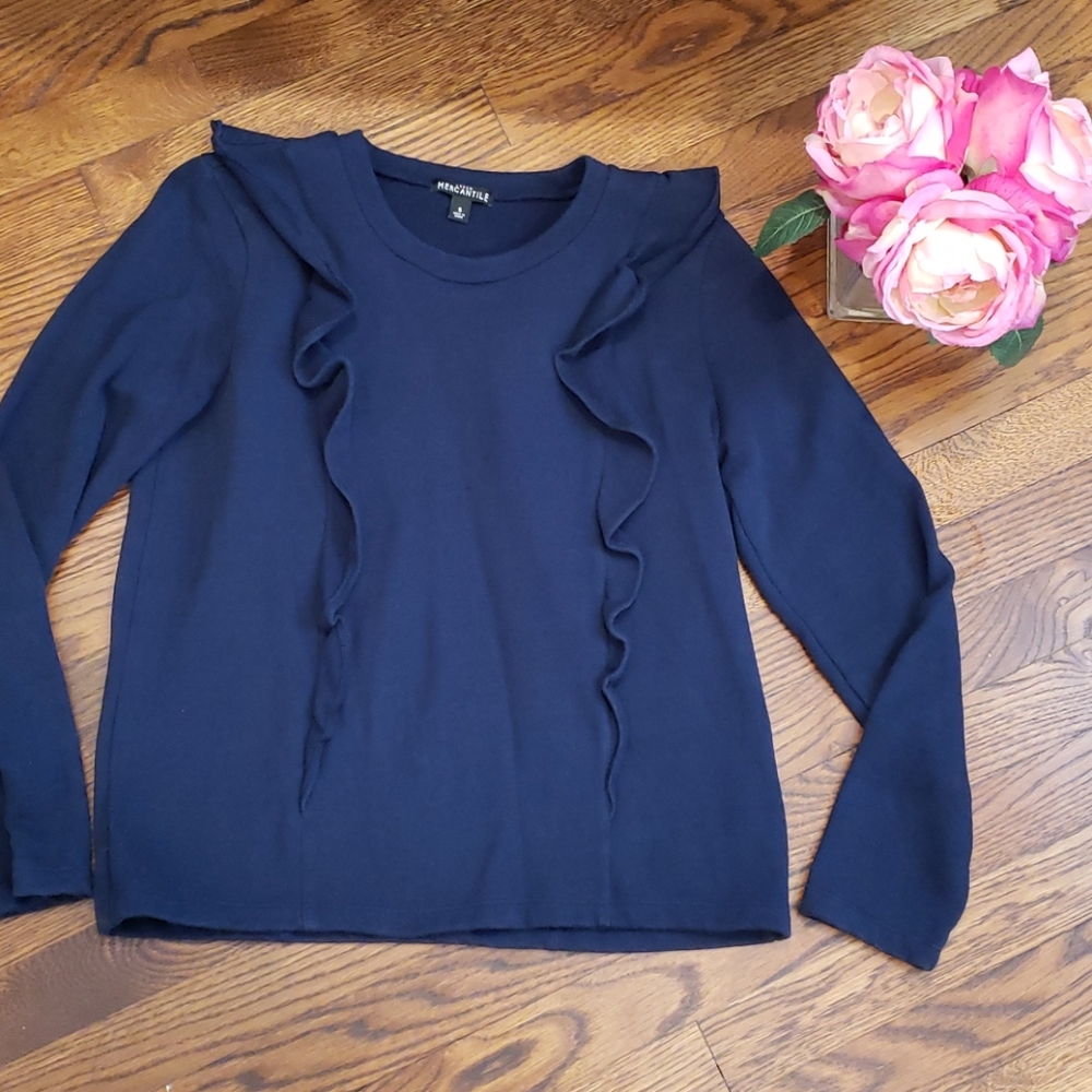J.Crew Mercantile Navy Blue Ruffled Sweater Size S